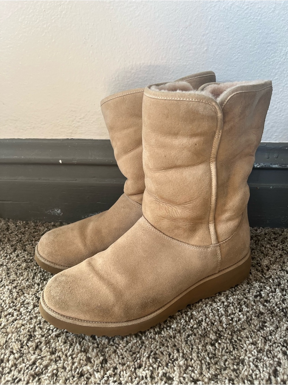 UGG Chestnut Suede Mid-Calf Shearling Boots